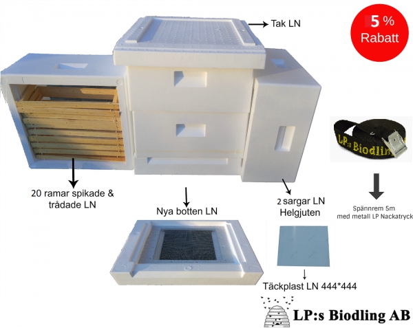 Kuppaket LN Tak Botten 2 sarg med ram 20 spikade och trdade ramar, rem, tckplast i gruppen Biodling / Kupor och tillbehr / Paketpris p kupor hos LP:S Biodling AB (100056BLP)