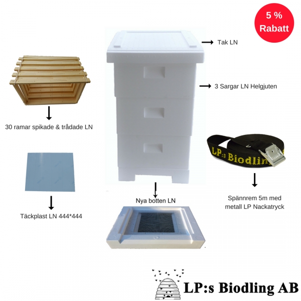 Kuppaket LN Tak Botten 3 Sarg med ram 30 spikade och trdade ramar, rem, tckplast i gruppen Biodling / Kupor och tillbehr / Paketpris hos LP:S Biodling AB (100057BLP)