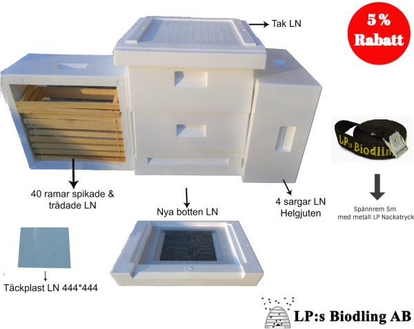 Kuppaket LN Tak Botten 4 Sarg med ram 40 spikade och trdade ramar, rem, tckplast i gruppen Biodling / Kupor och tillbehr / Paketpris hos LP:S Biodling AB (100058BLP)