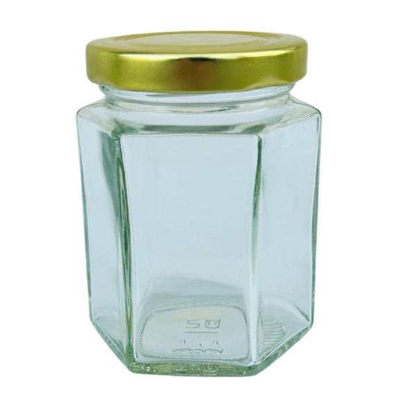 Glas 6-kant 250 g/191 ml. 28 st i kartong m lock i gruppen Burkar Kartong Etiketter / Glasburkar hos LP:S Biodling AB (111664LP)