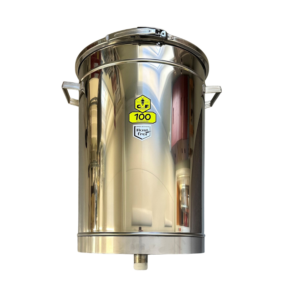 UTG Beh�llare Rostfri 70L/100 kg Konisk botten 1�'' nippel, l�st lock