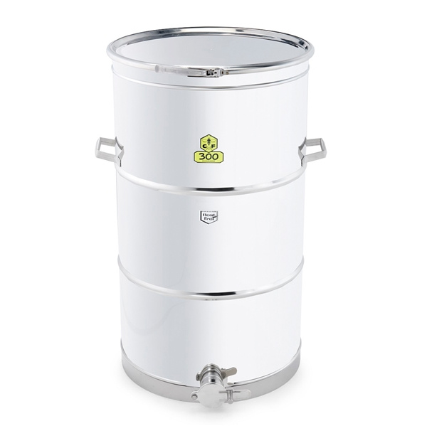 Beh�llare rf 300 kg sidoutlopp och sp�nnrem runt locket