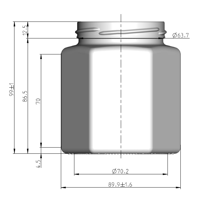 Glas 6-kant 500 g/390 ml, 1960 st m lock.