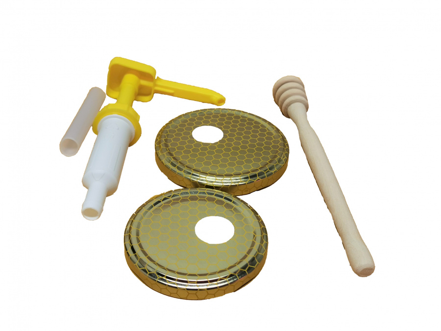 Presentpaket till flytande honung med Tr�spiral och Pump till burk med 70 och 82 mm lock